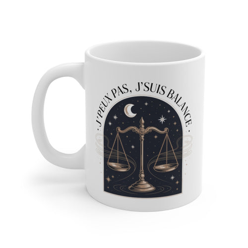 Tasse Astrologie Balance – Mug Zodiaque Étoilé “J’peux Pas J’suis Balance” – Cadeau Horoscope Céramique 325ml