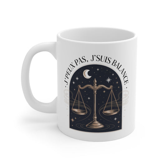 Tasse Astrologie Balance – Mug Zodiaque Étoilé “J’peux Pas J’suis Balance” – Cadeau Horoscope Céramique 325ml