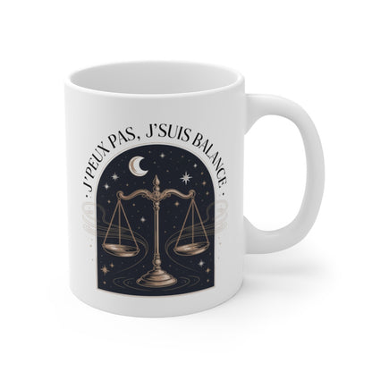 Tasse Astrologie Balance – Mug Zodiaque Étoilé “J’peux Pas J’suis Balance” – Cadeau Horoscope Céramique 325ml
