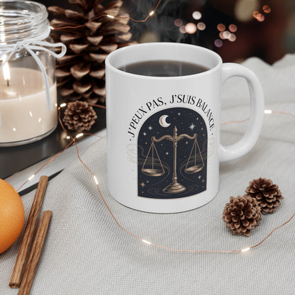 Tasse Astrologie Balance – Mug Zodiaque Étoilé “J’peux Pas J’suis Balance” – Cadeau Horoscope Céramique 325ml