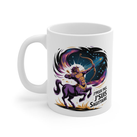 Tasse Astrologie Sagittaire – Mug Zodiaque Étoilé “J’peux Pas J’suis Sagittaire” – Cadeau Horoscope Céramique 325ml