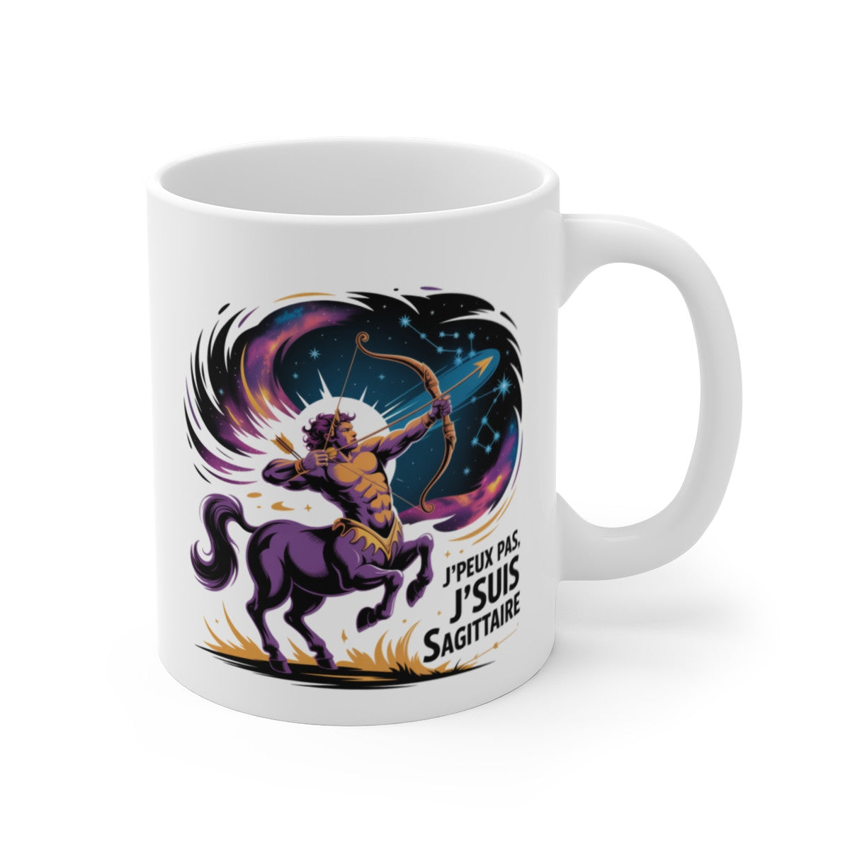 Tasse Astrologie Sagittaire – Mug Zodiaque Étoilé “J’peux Pas J’suis Sagittaire” – Cadeau Horoscope Céramique 325ml