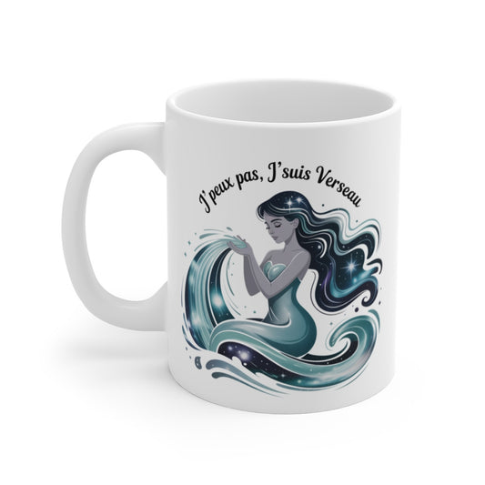 Tasse Astrologie Verseau – Mug Zodiaque “J’peux Pas J’suis Verseau” – Cadeau Original Céramique 325ml