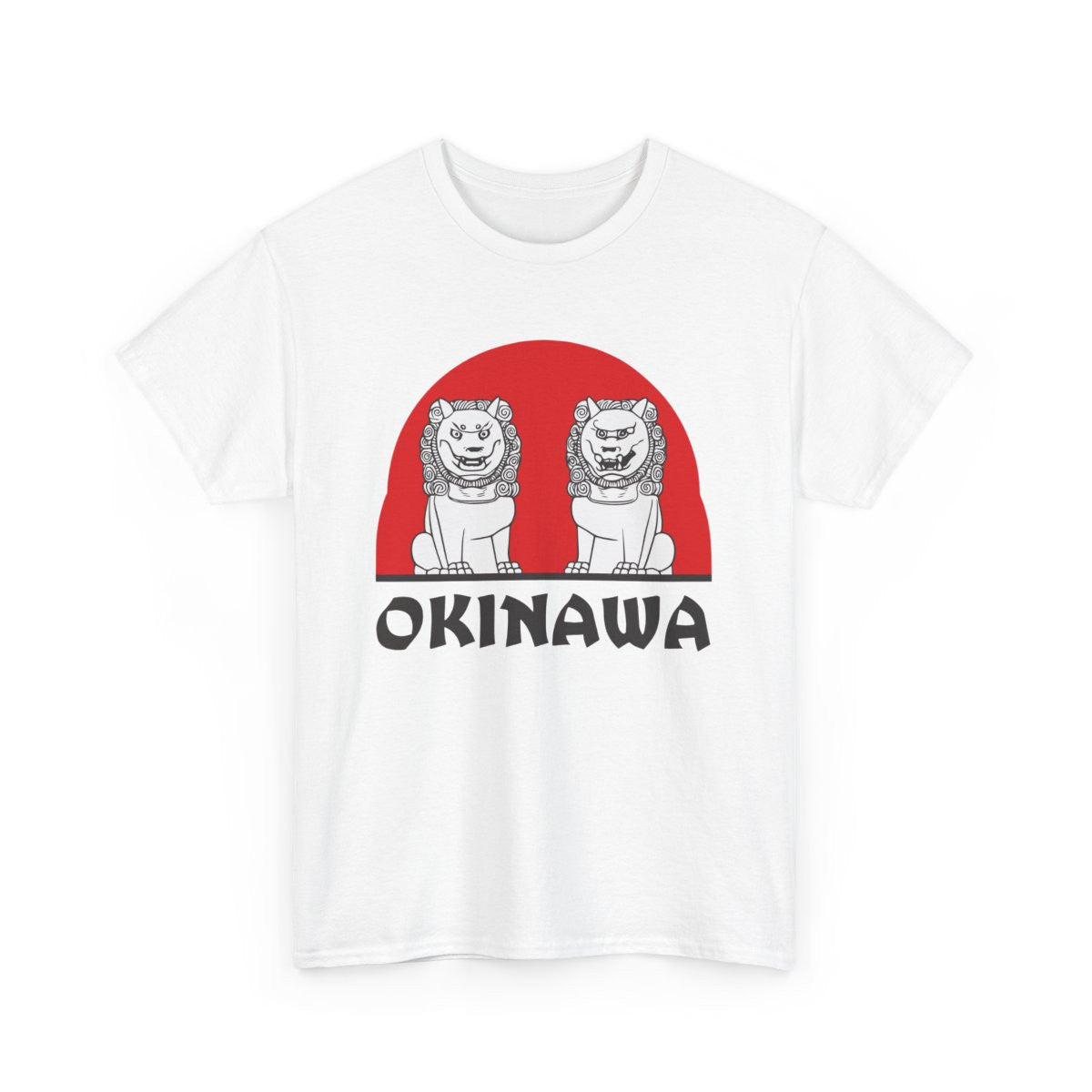 T-shirt Okinawa Unisexe Homme/Femme – Tee-shirt Japon Shisa Blanc ou Gris – Design Culture Tradition Japonaise