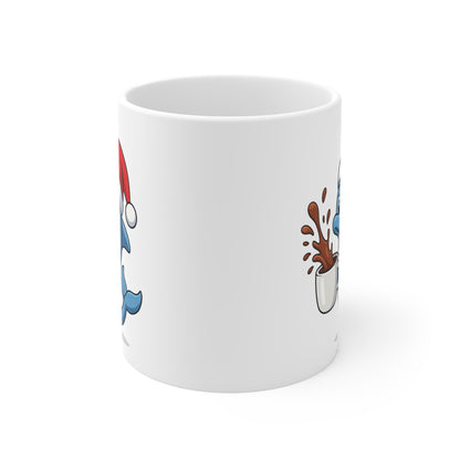 Mug Dauphin Noël 325ml – Tasse Céramique Mignonne avec Bonnet Rouge – Cadeau Fêtes Original