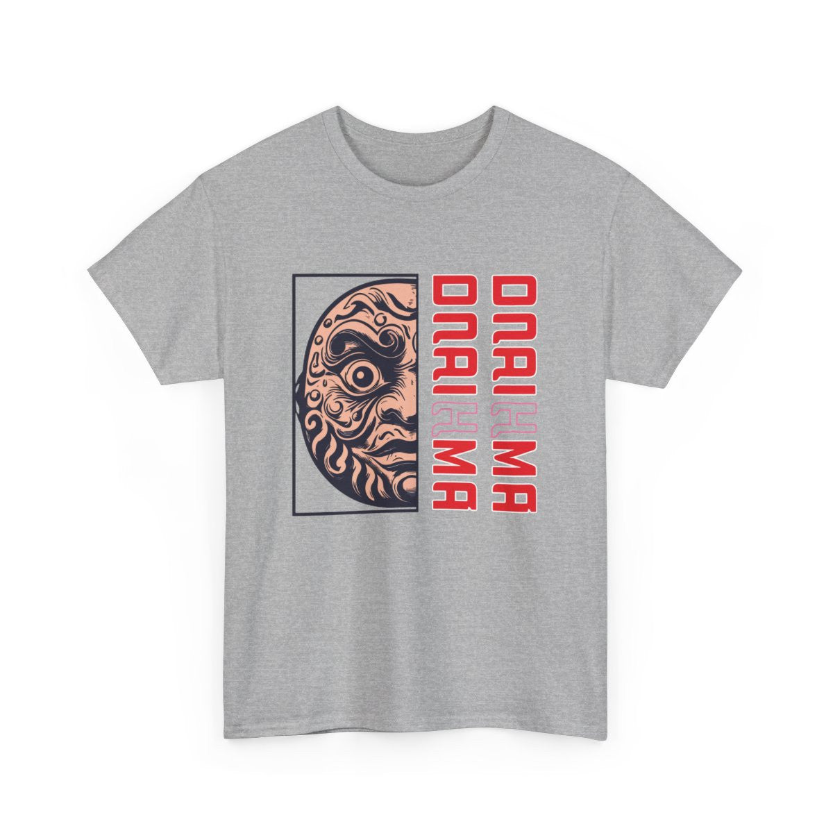 T-shirt Daruma Unisexe Homme/Femme – Tee-shirt Visage Japonais Graphique – Blanc ou Gris – Design Culture Nipponne Moderne