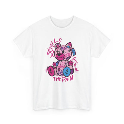 Tee-shirt Unisexe Graphique Ours Stylisé – Smile Through the Pain – T-shirt Streetwear Couleur Émotion S à 3XL