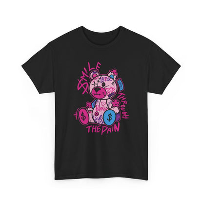 Tee-shirt Unisexe Graphique Ours Stylisé – Smile Through the Pain – T-shirt Streetwear Couleur Émotion S à 3XL