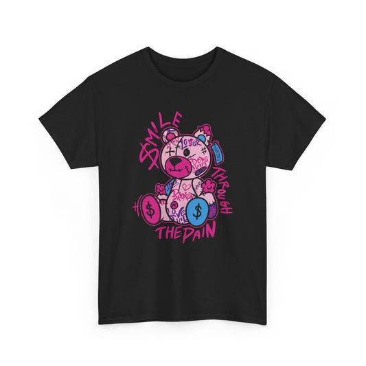 Tee-shirt Unisexe Graphique Ours Stylisé – Smile Through the Pain – T-shirt Streetwear Couleur Émotion S à 3XL