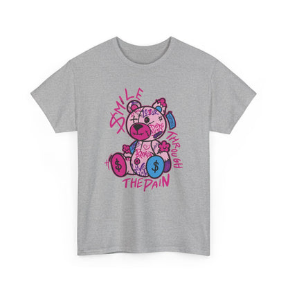 Tee-shirt Unisexe Graphique Ours Stylisé – Smile Through the Pain – T-shirt Streetwear Couleur Émotion S à 3XL