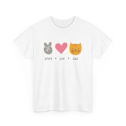 Tee-shirt Unisexe Peace Love Cats – T-shirt Graphique Chat Mignon Minimaliste – Cadeau Amoureux des Chats S à 3XL