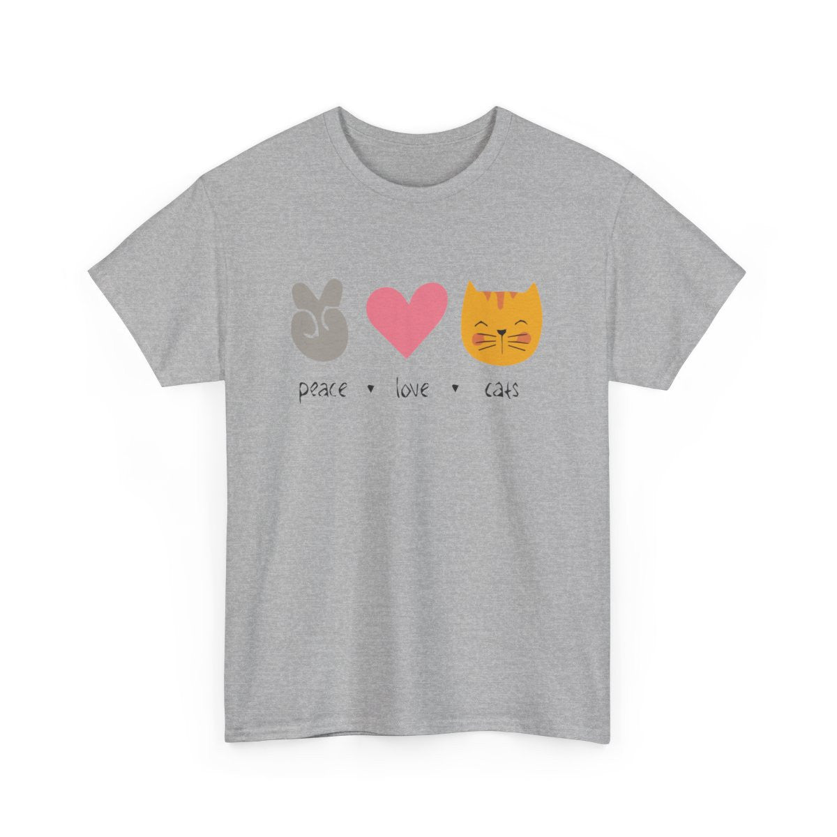 Tee-shirt Unisexe Peace Love Cats – T-shirt Graphique Chat Mignon Minimaliste – Cadeau Amoureux des Chats S à 3XL