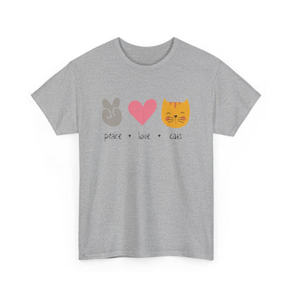 Tee-shirt Unisexe Peace Love Cats – T-shirt Graphique Chat Mignon Minimaliste – Cadeau Amoureux des Chats S à 3XL
