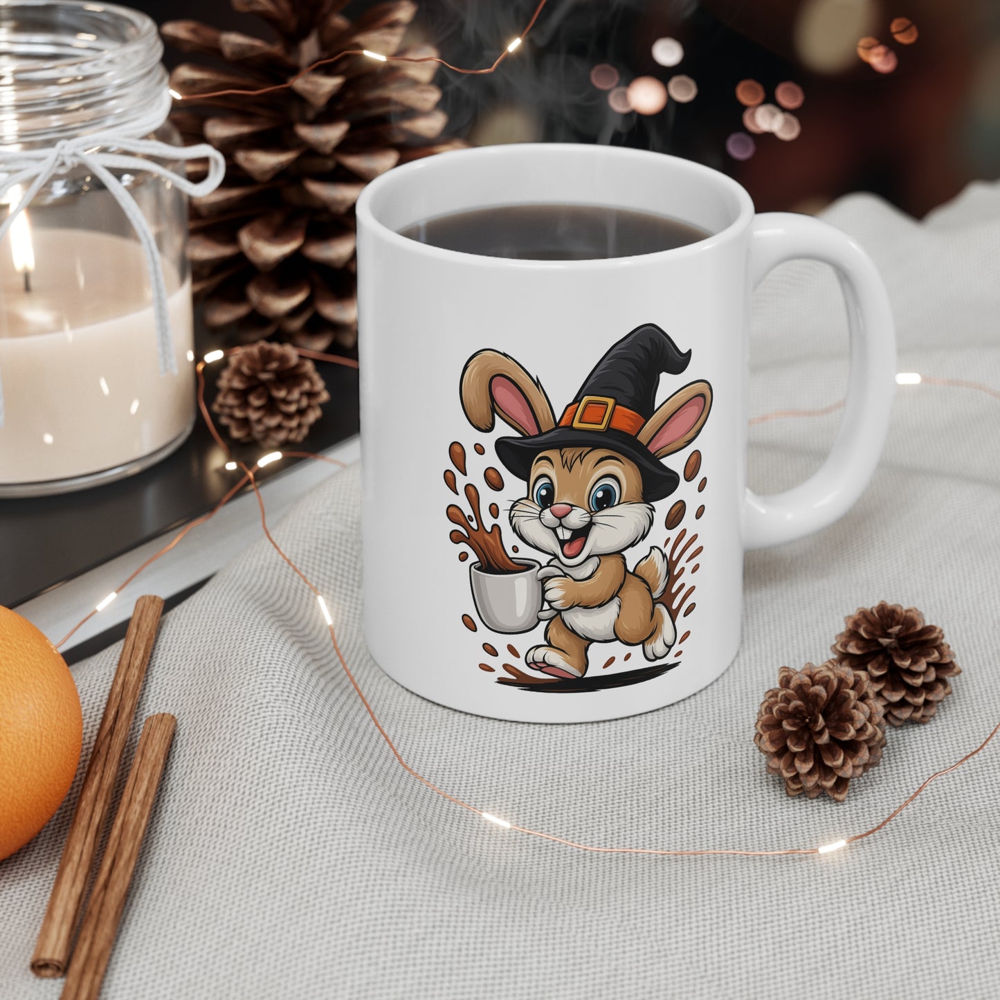 Mug Céramique Lapin Sorcier Café – Tasse Halloween Animaux Mignonne 325ml – Cadeau Original Thé Chocolat