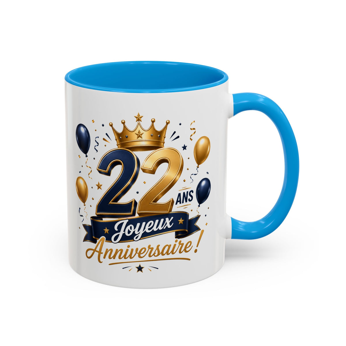 Mug Joyeux 22 Ans – Tasse Anniversaire 22 Ans – Cadeau Original pour Femme Homme – Idée Cadeau 22e Anniversaire Noir Bleu Rouge