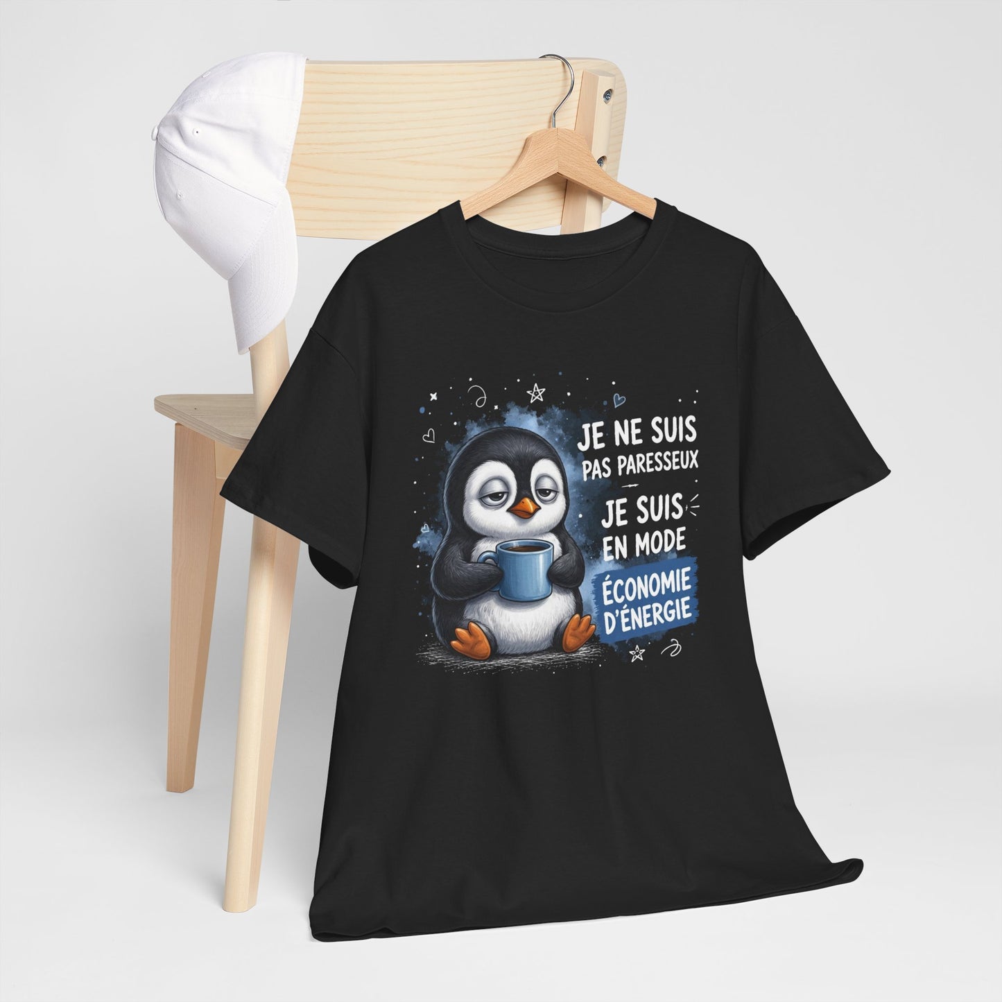 Tee-Shirt Humour Homme et Femme – Pingouin Fatigué Économie d’Énergie – Idée Cadeau Drôle Original Anniversaire