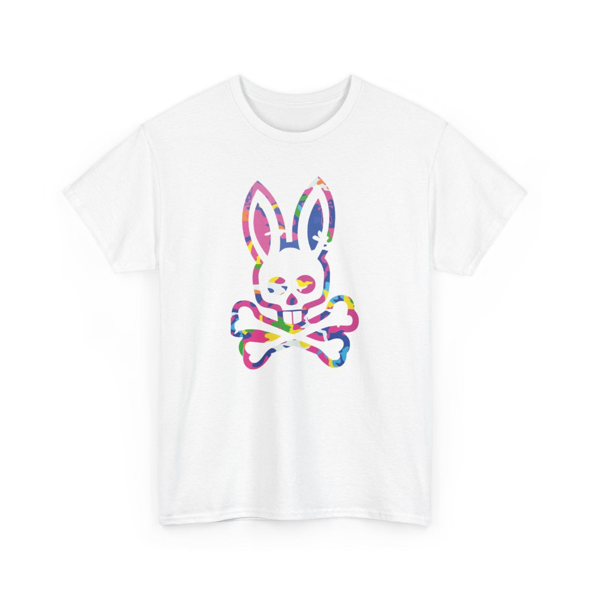 Tee-shirt Unisexe Lapin Crâne Multicolore – T-shirt Camouflage Pop Graphique – Streetwear Alternatif S à 3XL