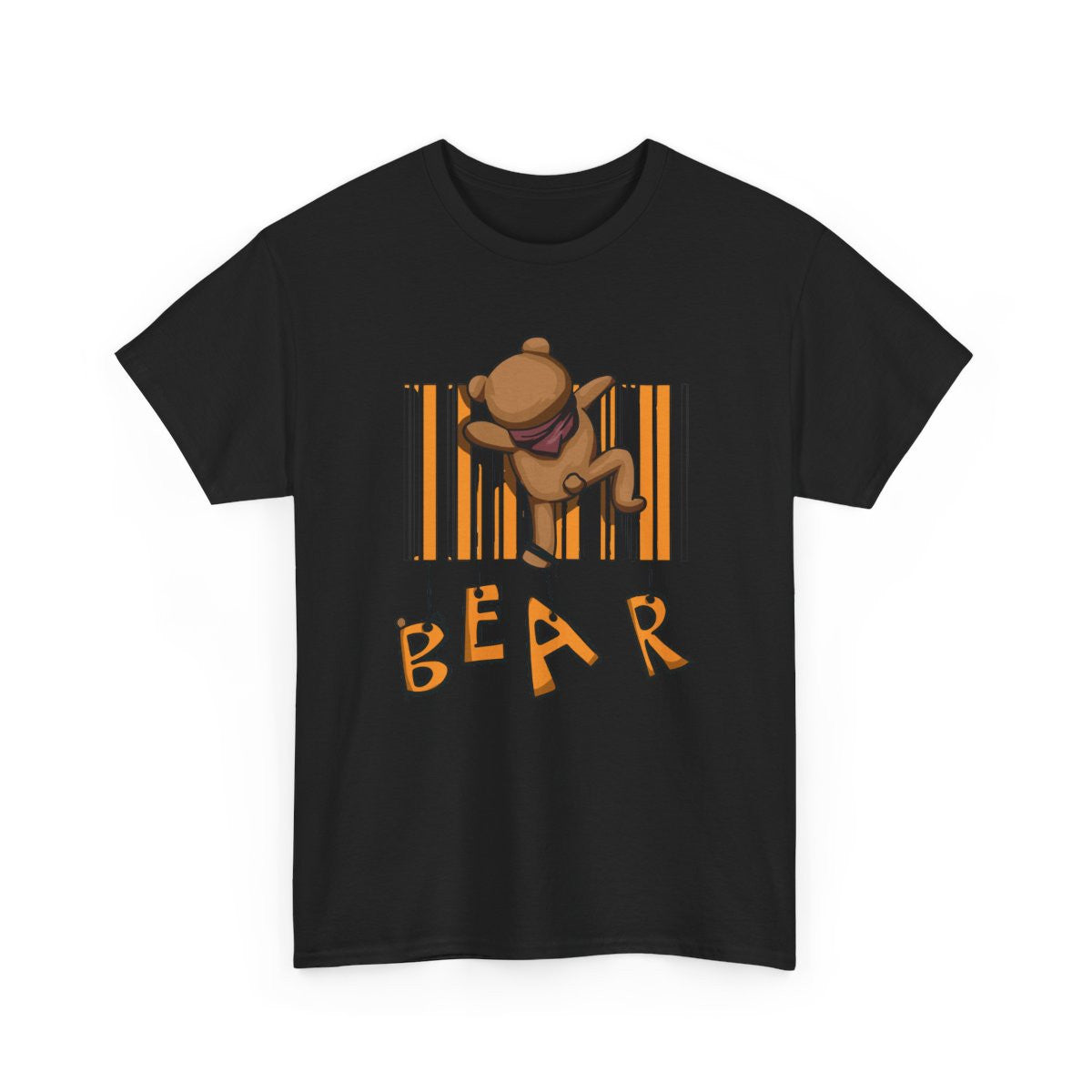 T-shirt Ours Cartoon Suspendu Code-Barres & Lettres BEAR Streetwear Graphique Unisexe Blanc Gris Noir