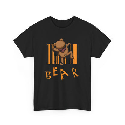 T-shirt Ours Cartoon Suspendu Code-Barres & Lettres BEAR Streetwear Graphique Unisexe Blanc Gris Noir