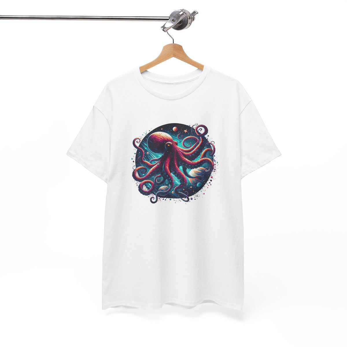 Tee Shirt Pieuvre Cosmique Homme Femme – T-Shirt Poulpe Espace Galaxie Planètes – Animal Marin Fantasy Coloré
