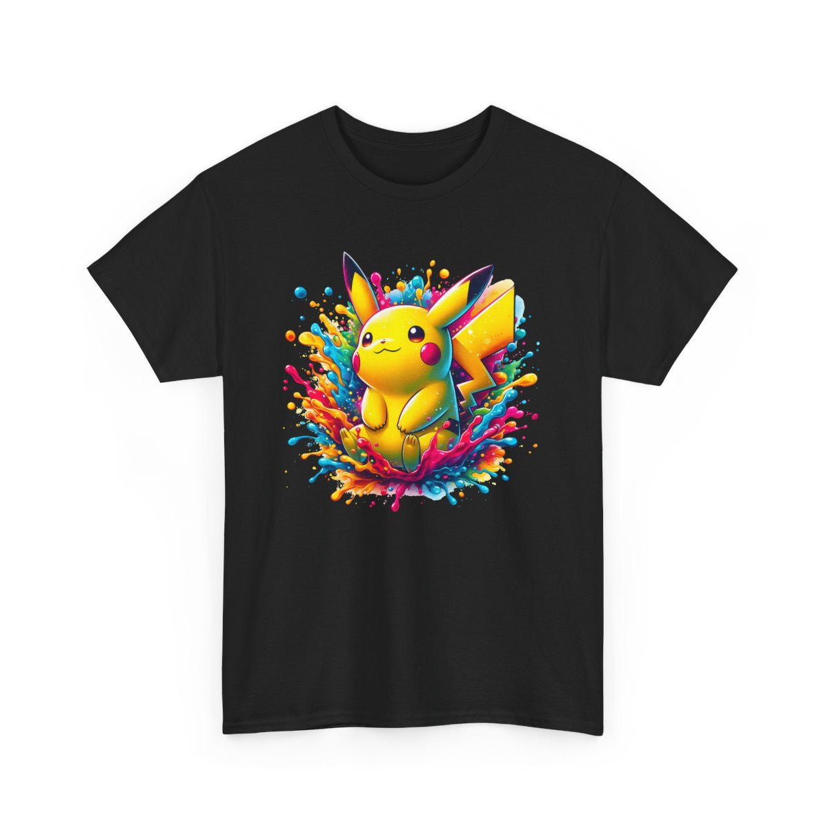 T-shirt Créature Jaune Style Splash Art – Tee-shirt Manga Coloré Électrique Unisexe pour Fans d’Anime – Blanc, Gris, Noir