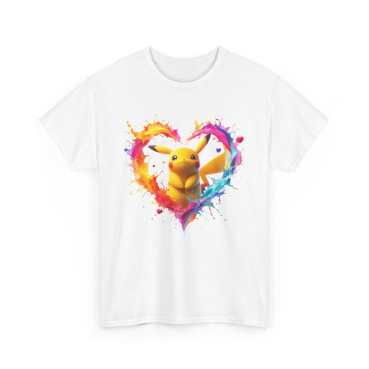 T-shirt Créature Jaune avec Cœur Splash Multicolore – Tee-shirt Amour Geek & Manga – Unisexe – Blanc, Gris, Noir