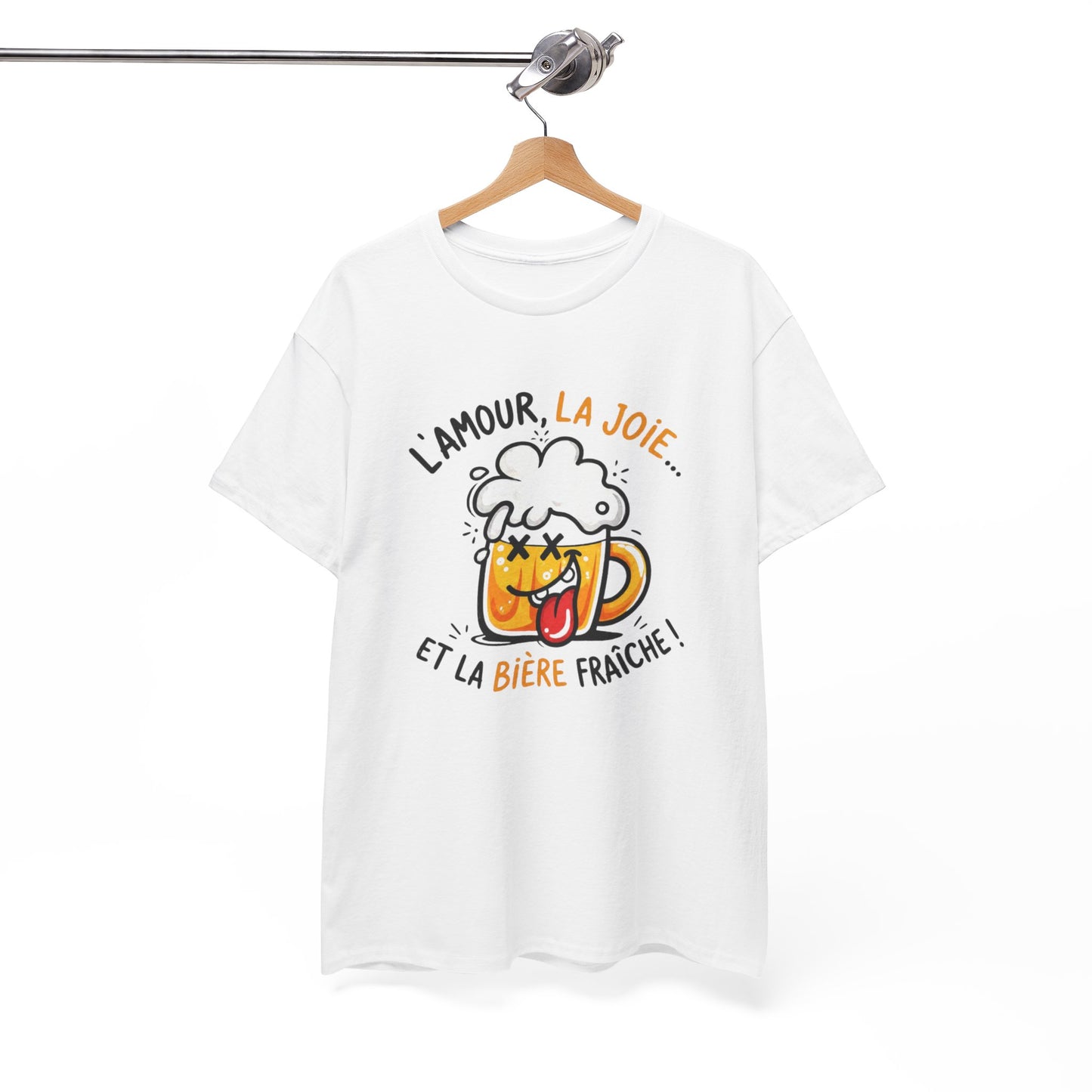 T-Shirt Humour Bière – L’Amour La Joie et la Bière Fraîche – Cadeau Drôle Apéro Homme Femme