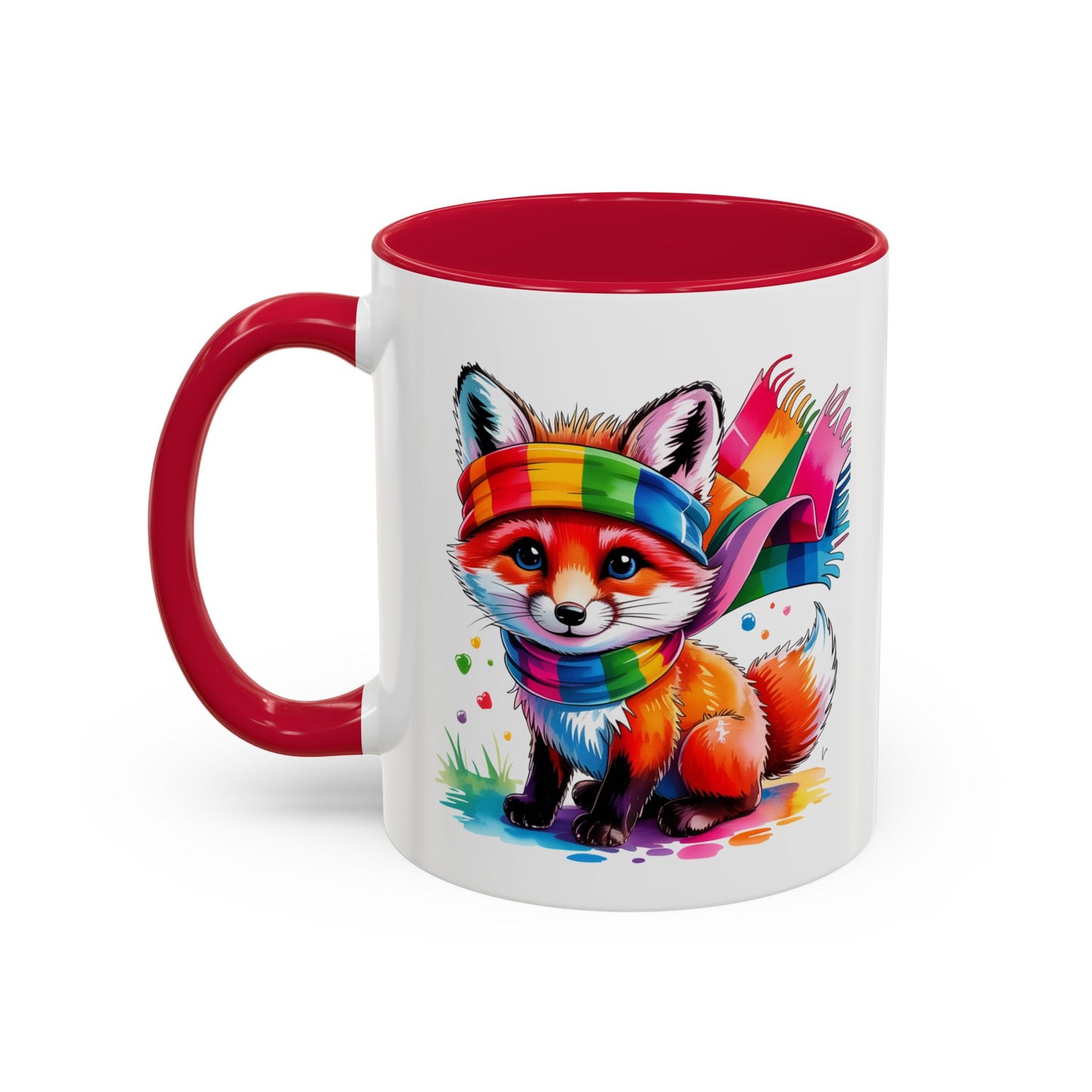 Mug Renard Coloré – Tasse Renard Arc-en-ciel avec Écharpe – Cadeau Animal Mignon 325ml