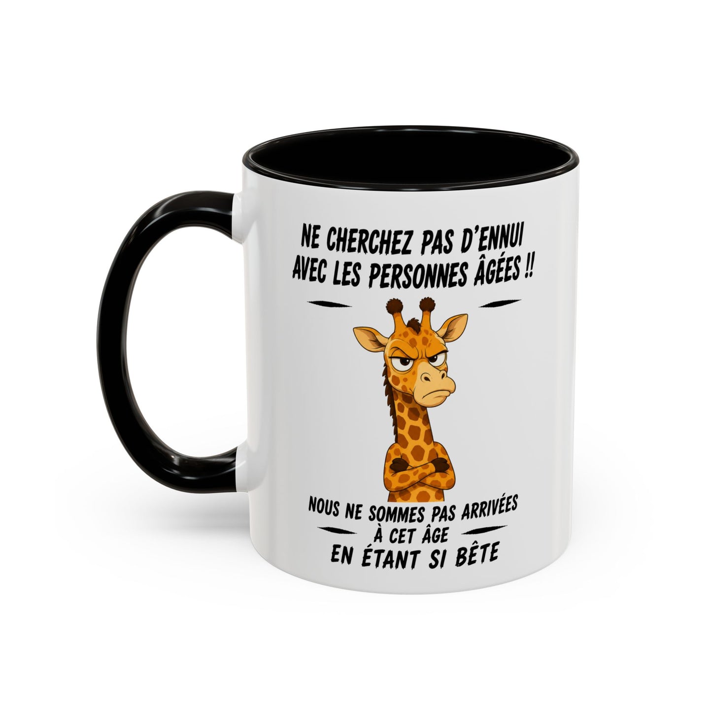 Tasse Humour Girafe Drôle Senior Retraité – Mug Animal Grincheux Vintage – Cadeau Homme Femme 325ml