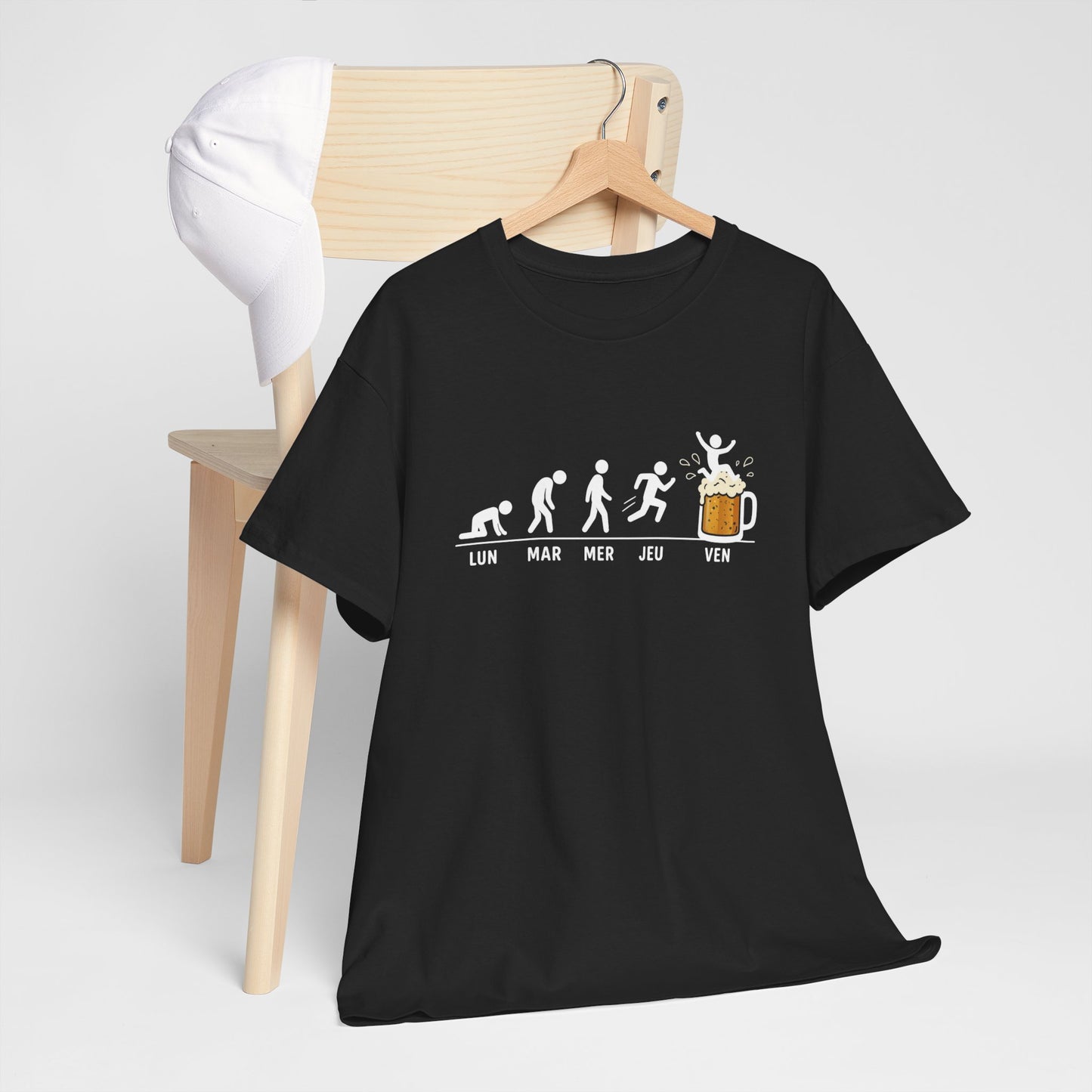 T-Shirt Humour Bière Vendredi Homme Femme – Tee Shirt Évolution Semaine Travail – Cadeau Drôle Collègue Weekend Noir Blanc Gris