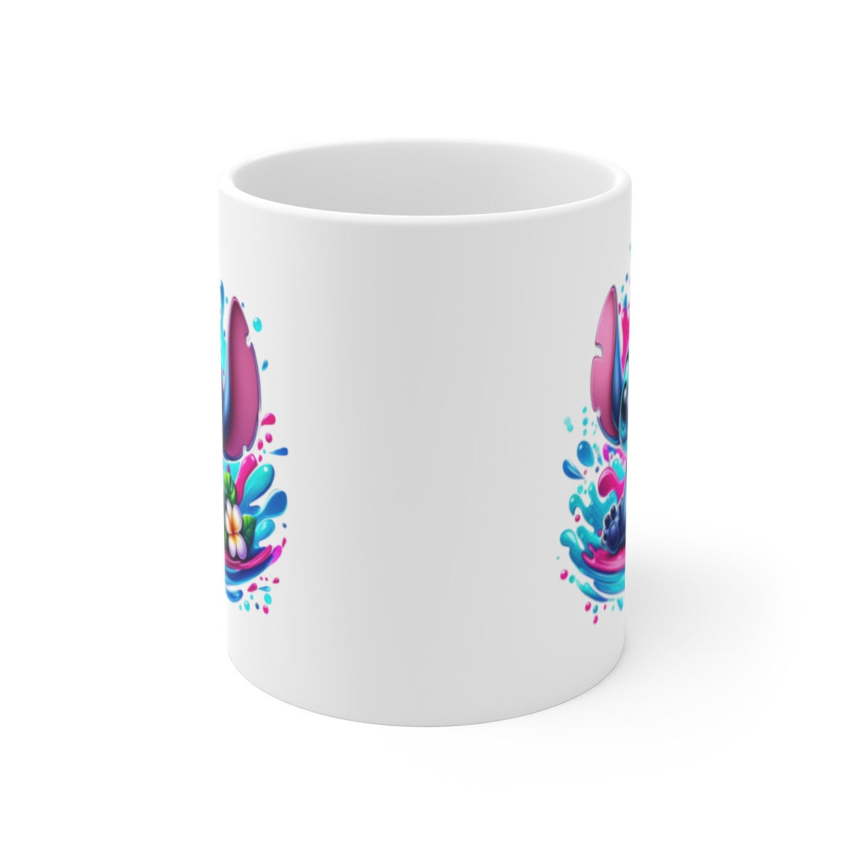 Tasse Créature Stich Bleue – Mug Tropical Exotique avec Fleurs & Splash – Cadeau Original Céramique 325ml