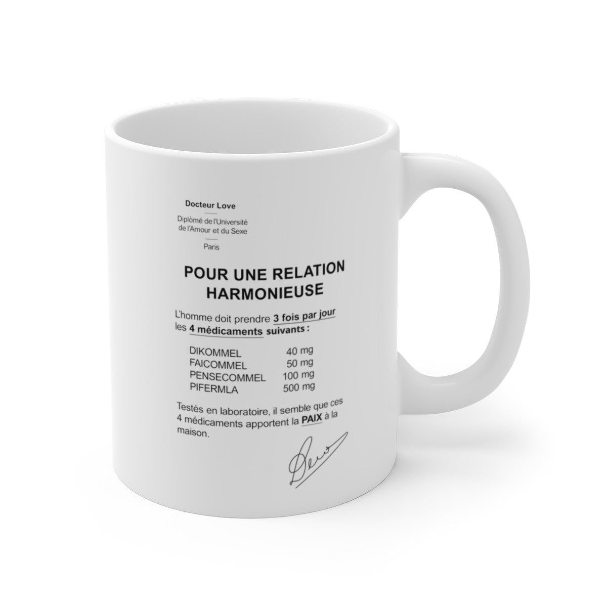 Tasse Humour Couple  Mug  Docteur Love Ordonnance Cadeau Drôle Relation de Couple Céramique 325ml