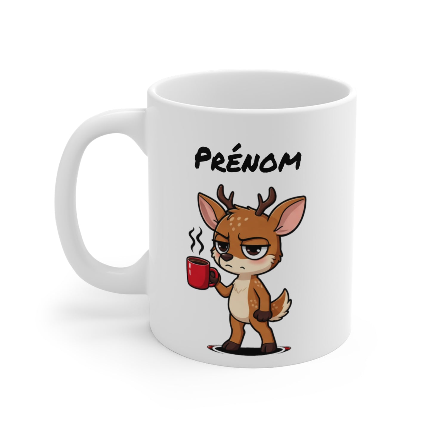Mug Cerf Fatigué Personnalisable 325ml – Tasse Café Humoristique Prénom Cadeau Original