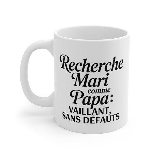 Tasse Fille de Papa – Mug “Recherche Mari Comme Papa” – Cadeau Humour Famille Céramique 325ml