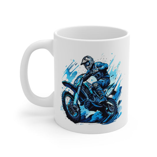 Tasse Motocross Bleue  Mug Pilote Moto Cross Freestyle  Cadeau Sport Extrême Céramique 325ml