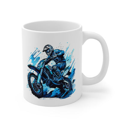Tasse Motocross Bleue  Mug Pilote Moto Cross Freestyle  Cadeau Sport Extrême Céramique 325ml