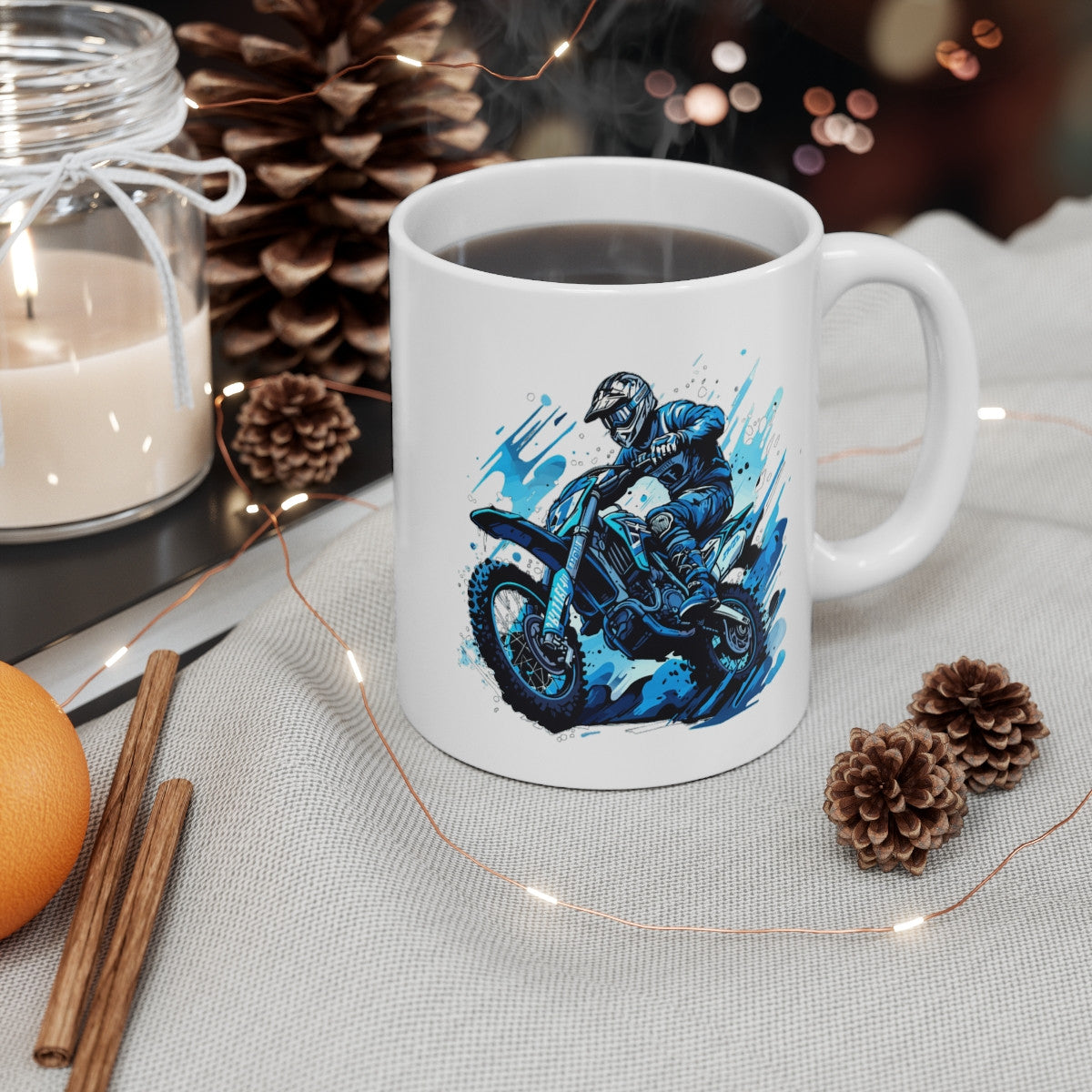 Tasse Motocross Bleue  Mug Pilote Moto Cross Freestyle  Cadeau Sport Extrême Céramique 325ml