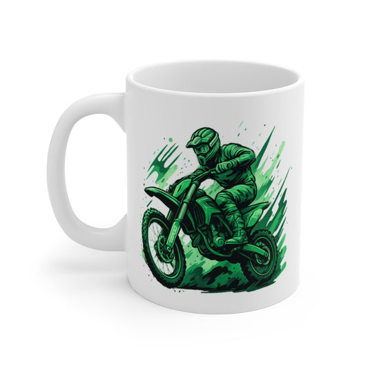 Tasse Motocross Rider Verte  Mug Moto Tout-Terrain Cross Cadeau Sport Extrême Céramique 325ml