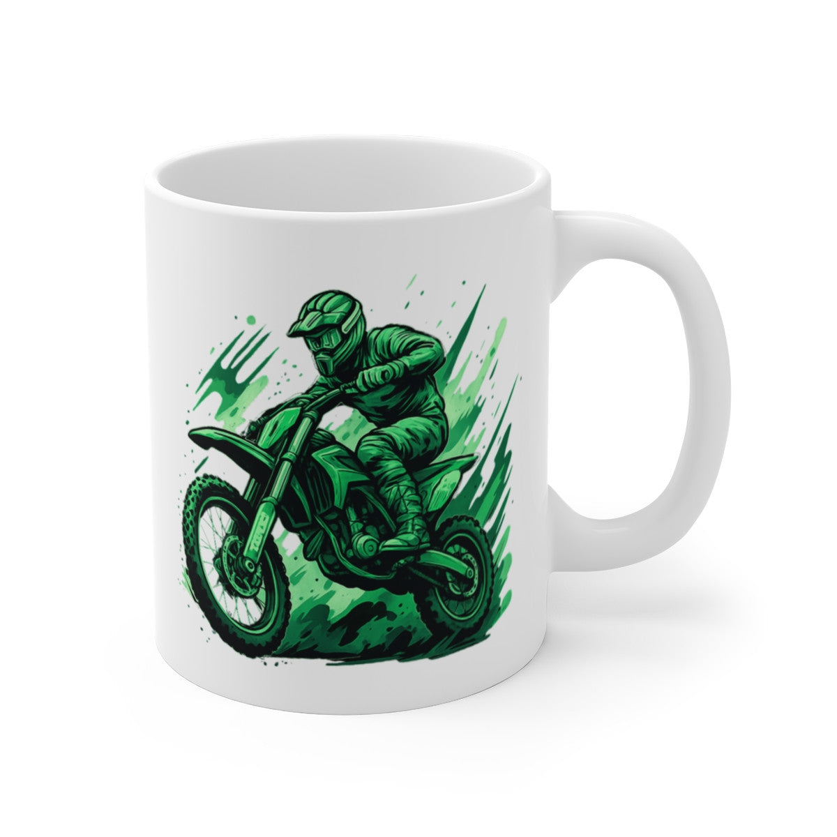 Tasse Motocross Rider Verte  Mug Moto Tout-Terrain Cross Cadeau Sport Extrême Céramique 325ml