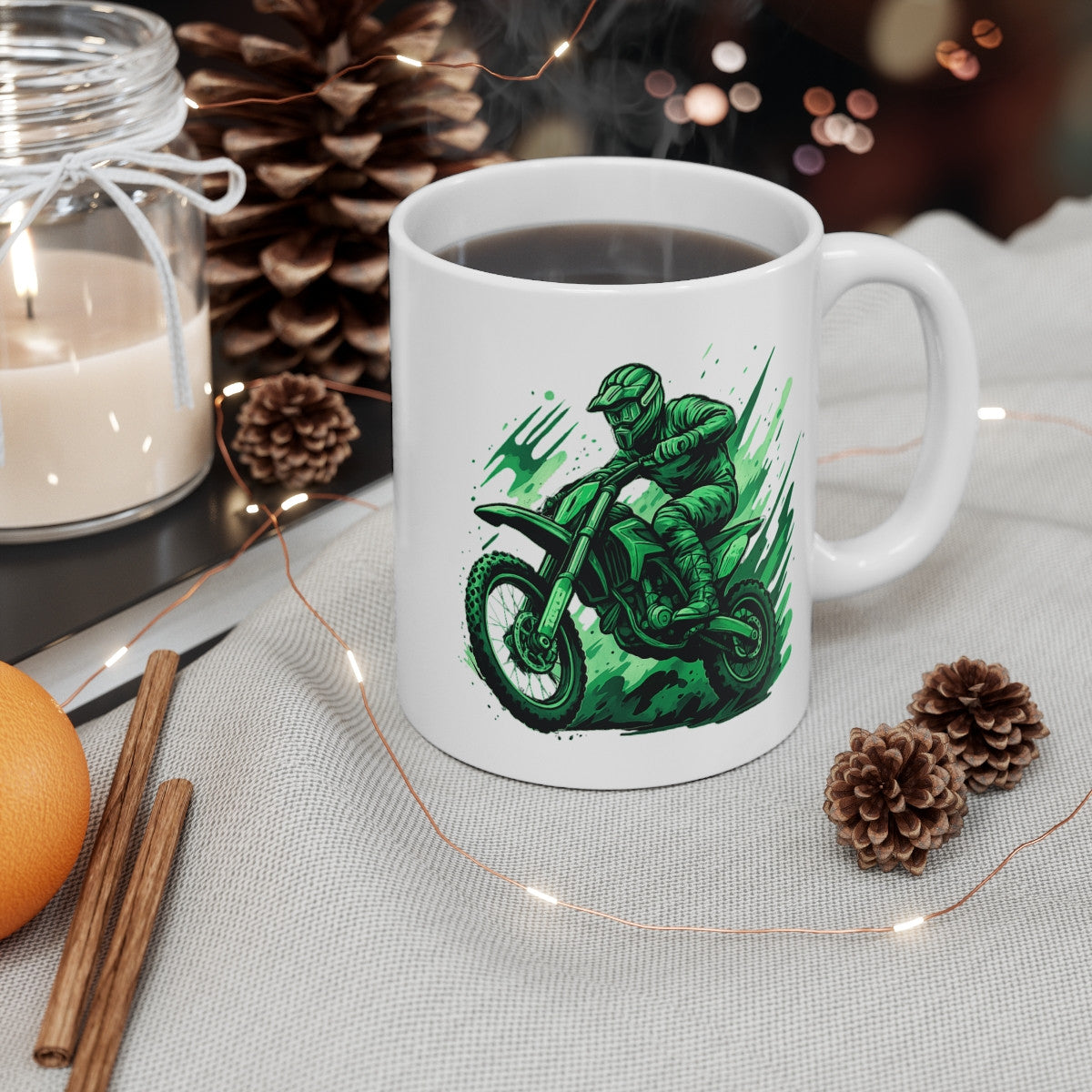 Tasse Motocross Rider Verte  Mug Moto Tout-Terrain Cross Cadeau Sport Extrême Céramique 325ml