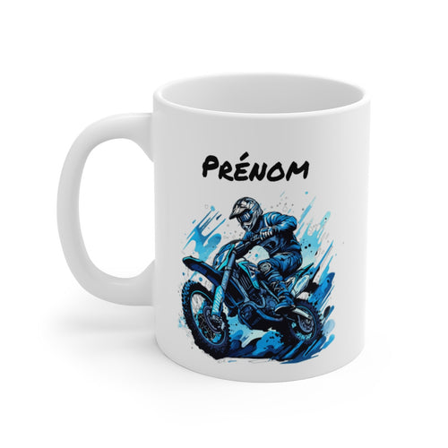 Tasse Motocross Personnalisable Mug Pilote Moto Bleu avec Prénom  Cadeau Rider Tout-Terrain Céramique 325ml