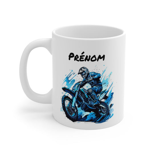 Tasse Motocross Personnalisable Mug Pilote Moto Bleu avec Prénom  Cadeau Rider Tout-Terrain Céramique 325ml