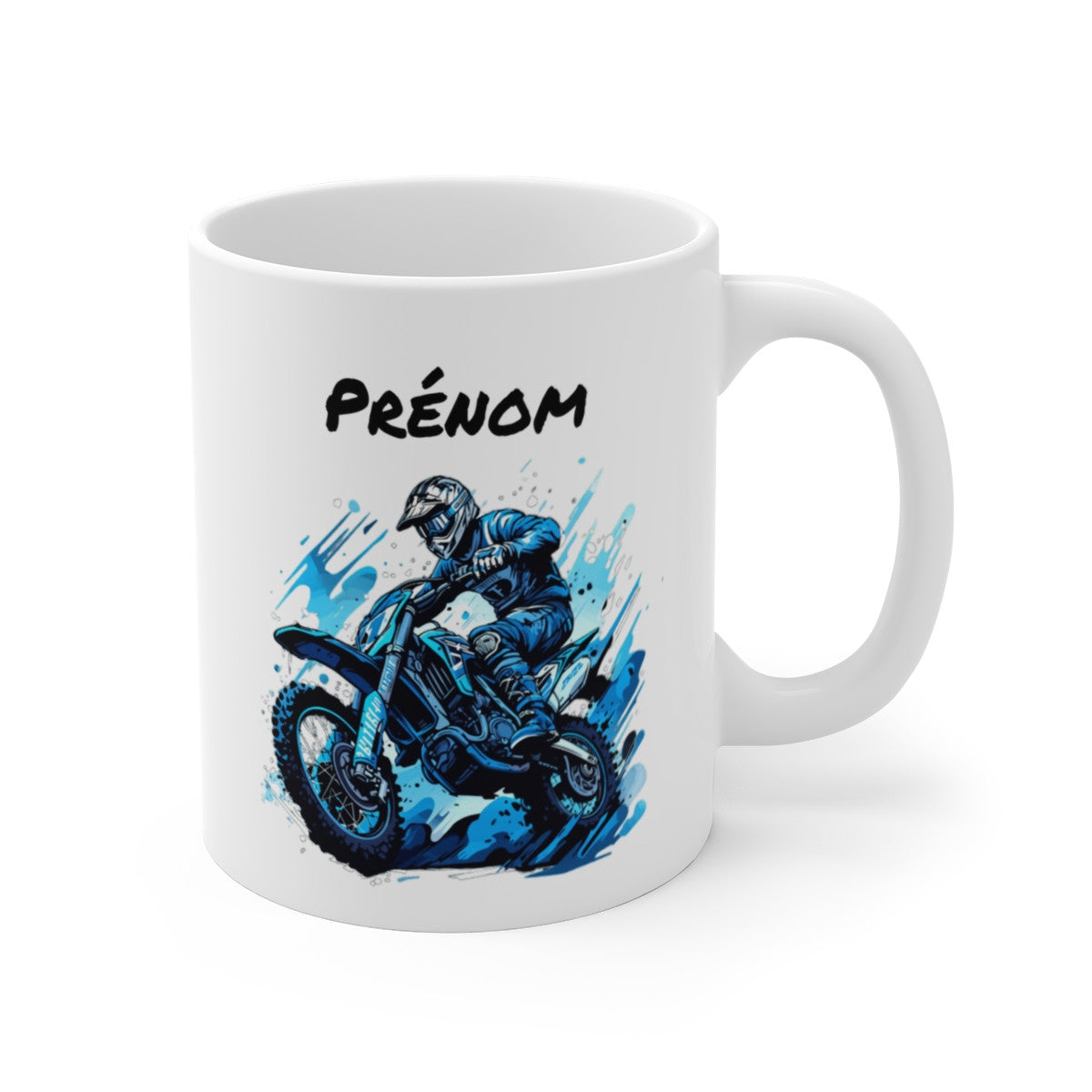 Tasse Motocross Personnalisable Mug Pilote Moto Bleu avec Prénom  Cadeau Rider Tout-Terrain Céramique 325ml
