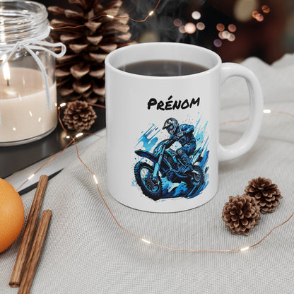 Tasse Motocross Personnalisable Mug Pilote Moto Bleu avec Prénom  Cadeau Rider Tout-Terrain Céramique 325ml