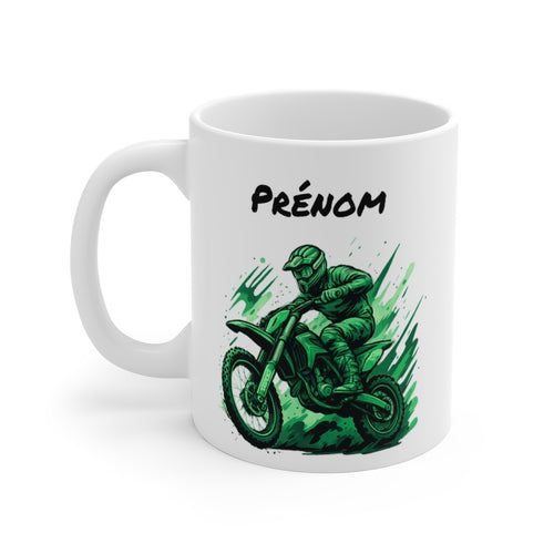Tasse Motocross Personnalisable Mug Moto Cross Vert avec Prénom Cadeau Sport Extrême Céramique 325ml