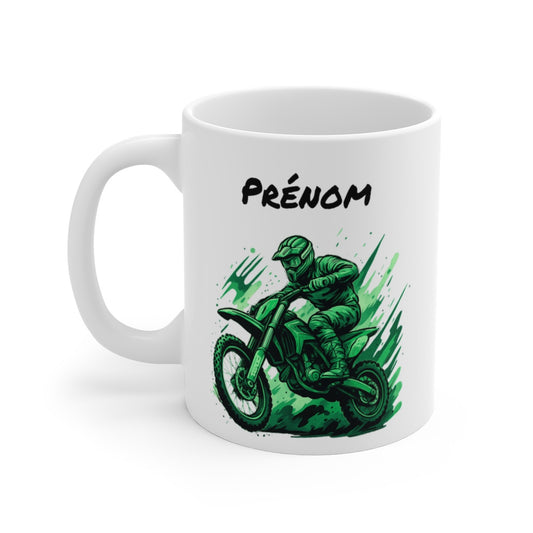 Tasse Motocross Personnalisable Mug Moto Cross Vert avec Prénom Cadeau Sport Extrême Céramique 325ml