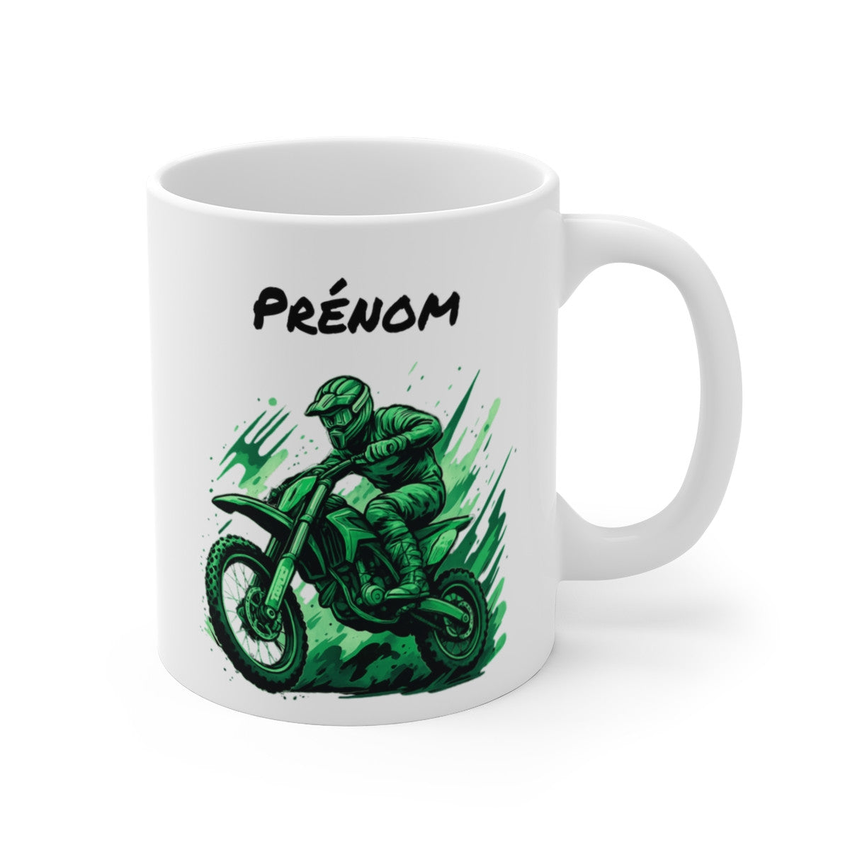 Tasse Motocross Personnalisable Mug Moto Cross Vert avec Prénom Cadeau Sport Extrême Céramique 325ml