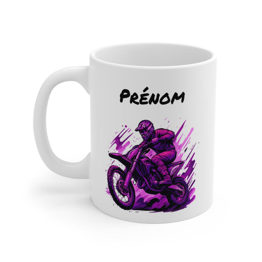 Tasse Motocross Personnalisable  Mug Moto Cross Violet avec Prénom  Cadeau Rider Freestyle Céramique 325ml