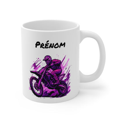 Tasse Motocross Personnalisable  Mug Moto Cross Violet avec Prénom  Cadeau Rider Freestyle Céramique 325ml