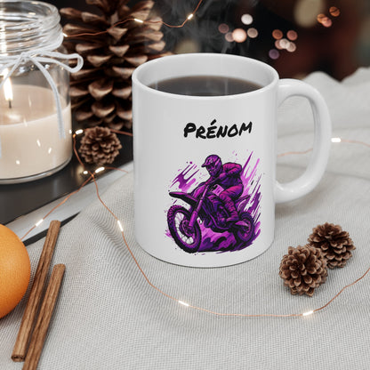 Tasse Motocross Personnalisable  Mug Moto Cross Violet avec Prénom  Cadeau Rider Freestyle Céramique 325ml